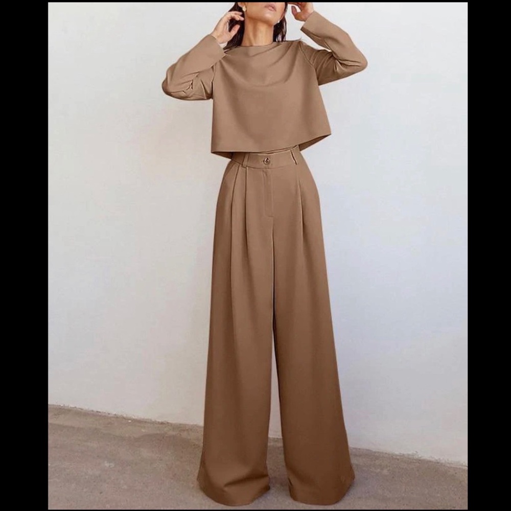 Zanzea Casual Cropped Blouse and Pant Set